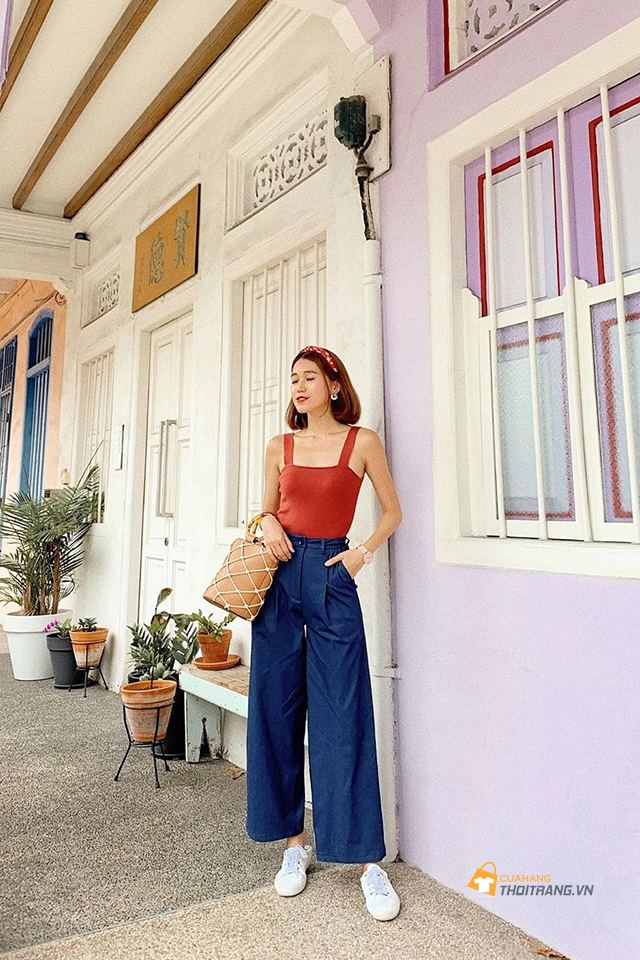 Áo hai dây kết hợp quần culottes