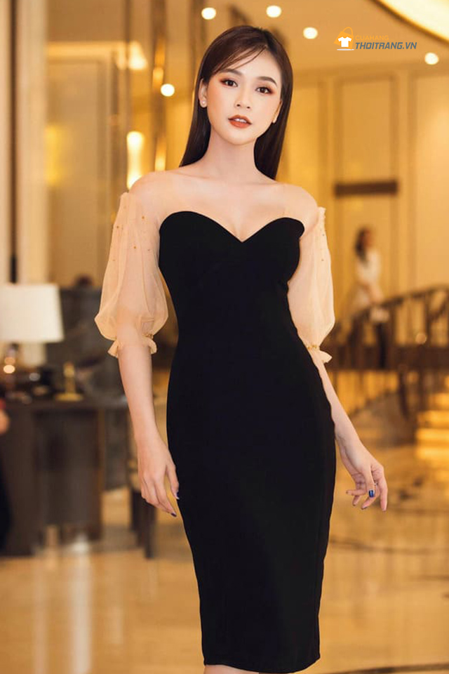Đầm suông dài ôm body màu đen sang trọng