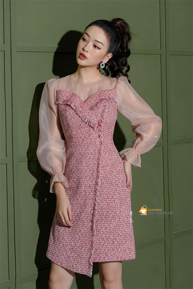 Váy dạ tweed 2 dây đầm dạ sang trọng chất vải dệt kim cao cấp HUAHUA phong  cách kiểu Pháp retro mới đẹp VT04  Shopee Việt Nam