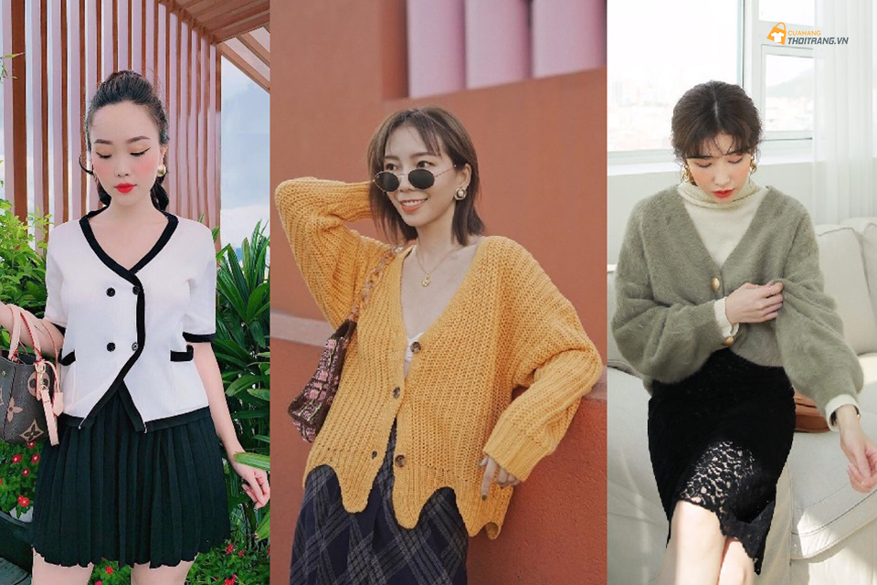 Biến Cardigan thành Áo len cài cúc xinh ngất ngây cho nàng