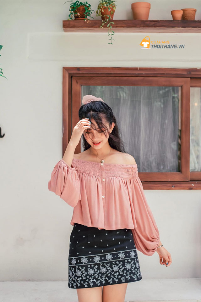 Set áo babydoll nơ lưng mix chân váy nopi shop | Shopee Việt Nam
