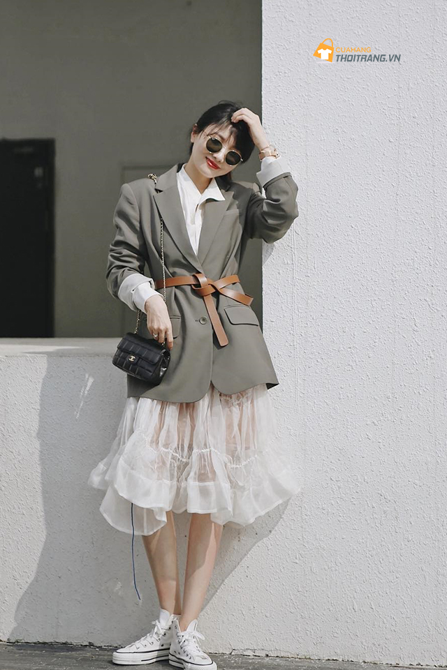 Blazer thắt eo da thời thượng